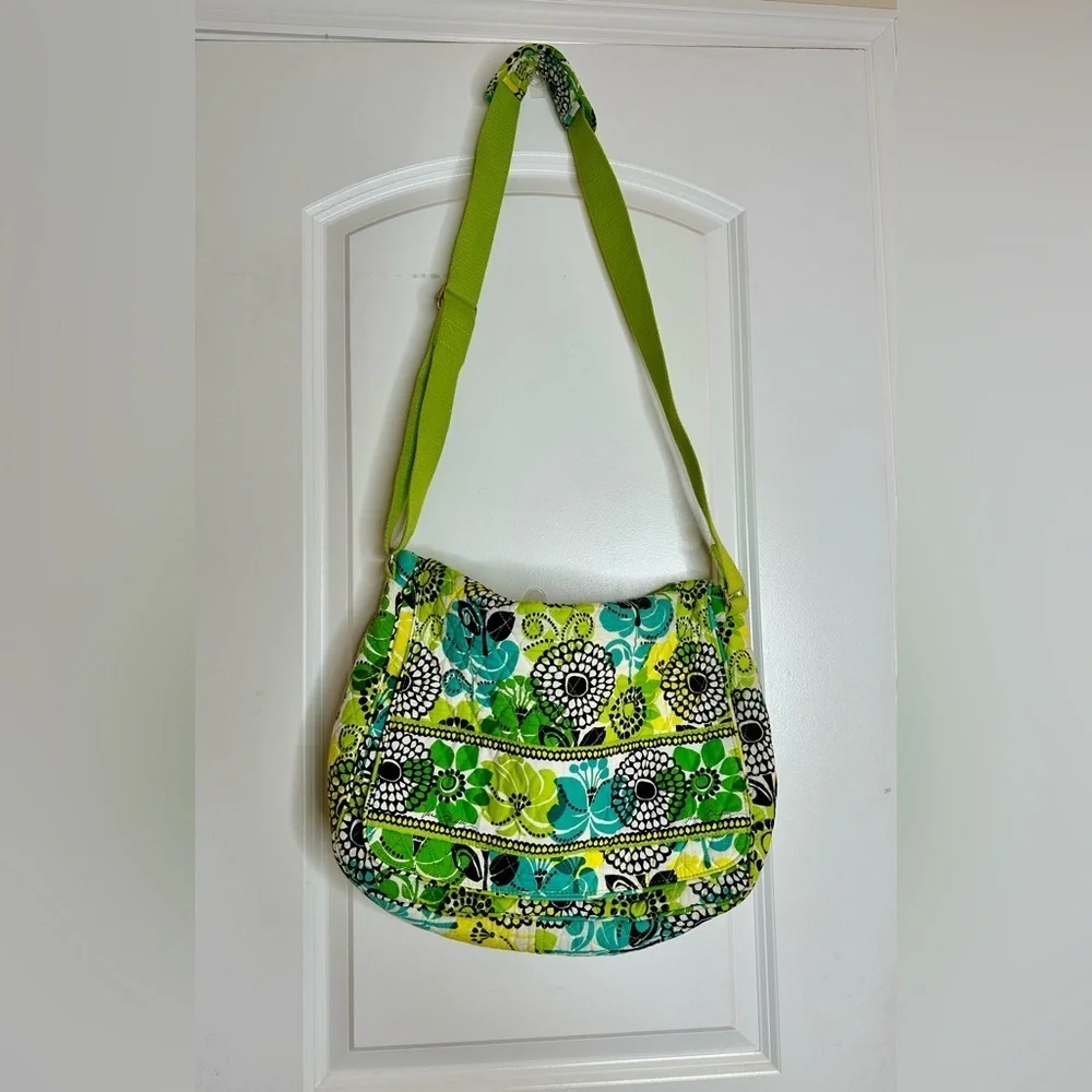 Vera Bradley Naturecore Limes Up Green Floral Quilted Laptop Bag Festival